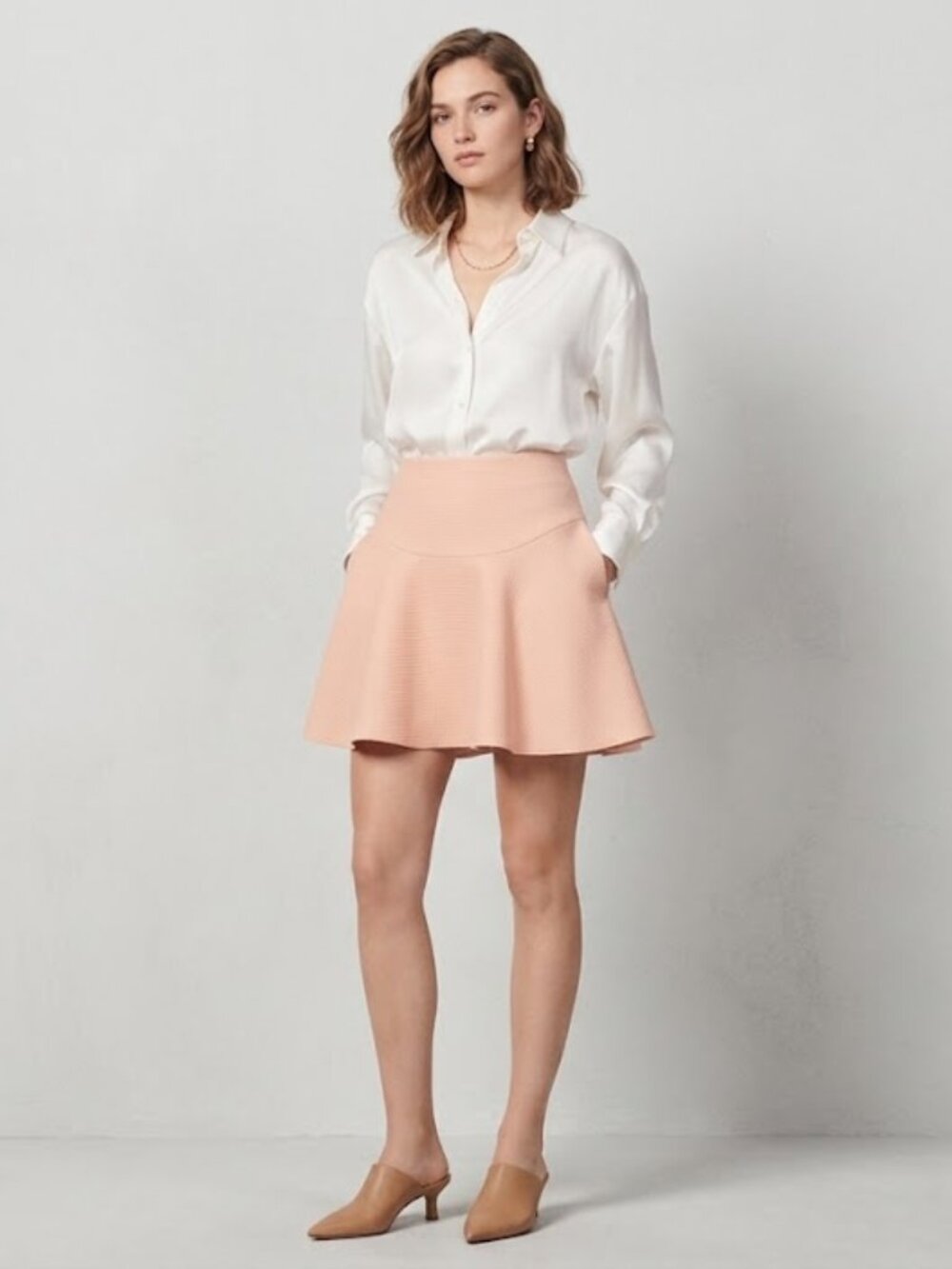 SANDRO PARIS Flared Textured Crepe Skirt Salmon Pink Color Size 1